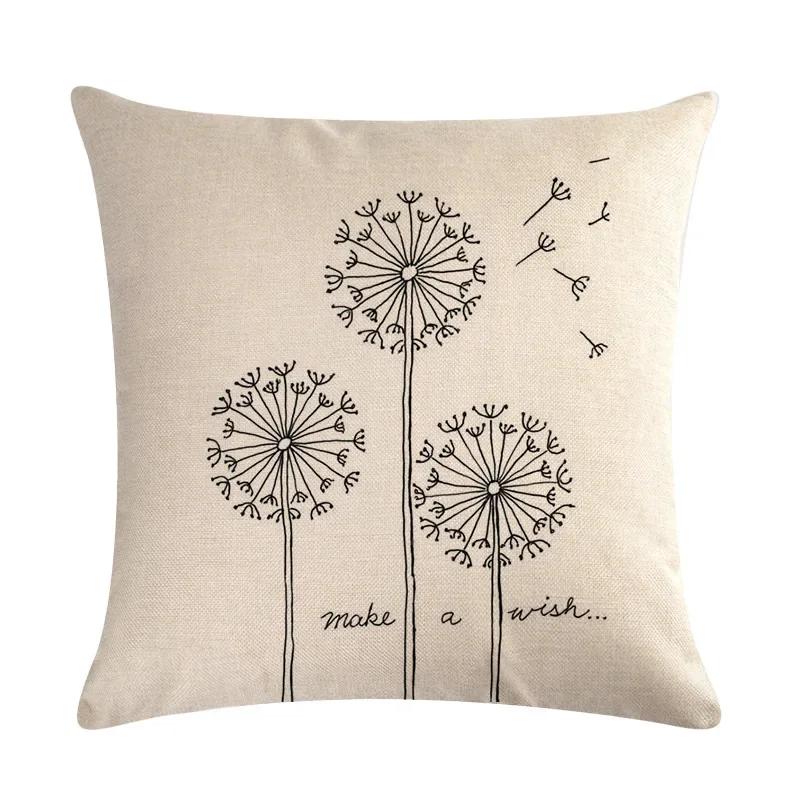 Dandelion Linen Pillowcase Sofa Car Waist Cushion Cover Home Soft Room Gift Printed On One Side 45*45Cm