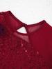 Robe de Danse Fille Manches Longues Col Rond Décoration Sequins Fleur Devant Creux Dos Robe de Performance Élégante