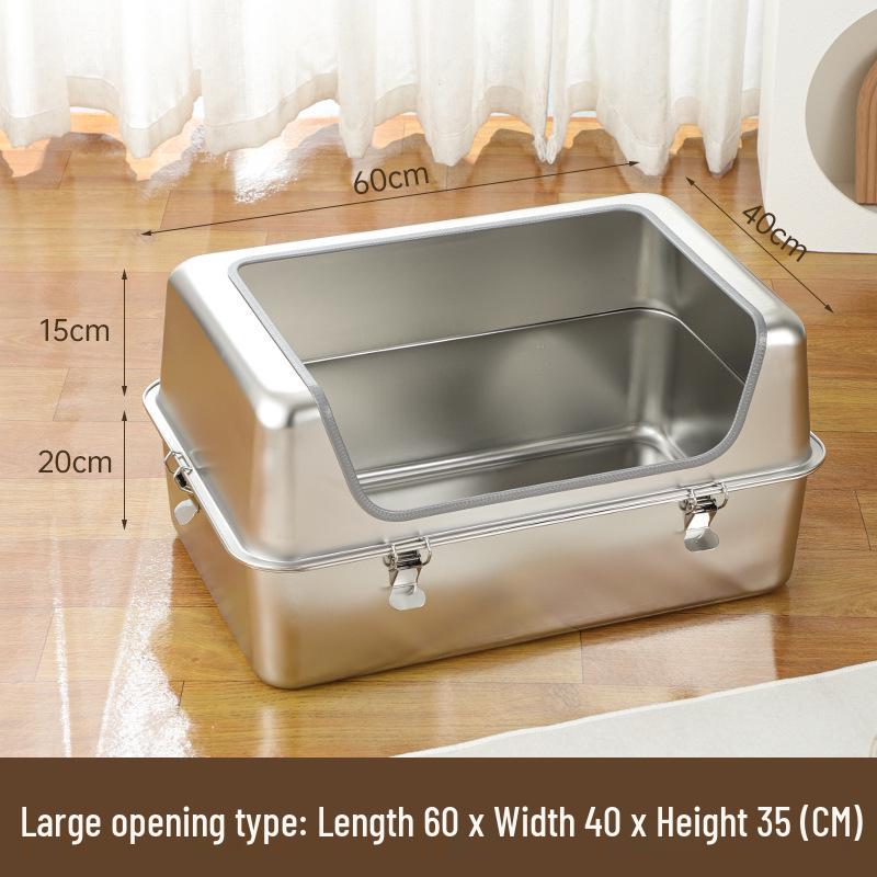 Stainless Steel Anti-Splash Cat Litter Box - High and Thickened Design