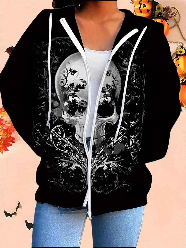 Halloween 3D Printed Hooded Cardigan Plus Size Autumn Winter Retro