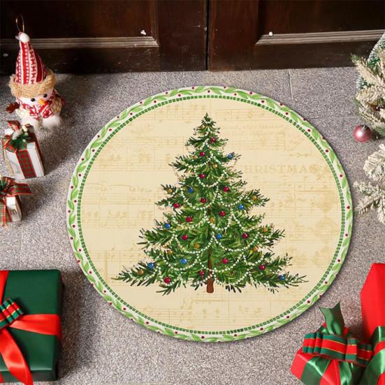 Christmas Floor Mat Round Santa Claus Xmas Area Rug Anti-Slip Absorbent Gingerbread Man Carpet for Festive Home Entrance Living Room Decor