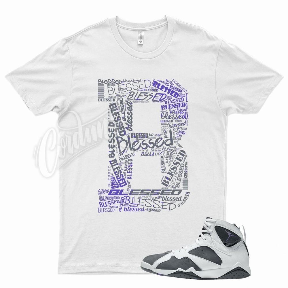 White BLESSED T Shirt for Air J1 Flint 7 Grey Varsity Purple  Unisex T-Shirt S