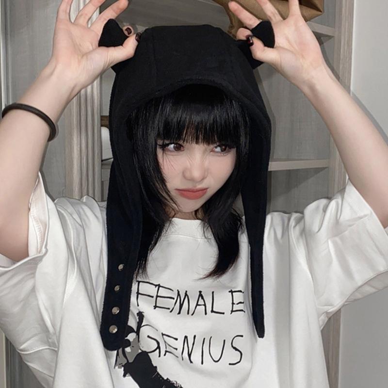 Solid Color Ear Protects Hat Fleece Hat Funny Ox Horn Shape Hat Warm Fuzzy Winter Fleece Hat Birthday Gifts for Adult