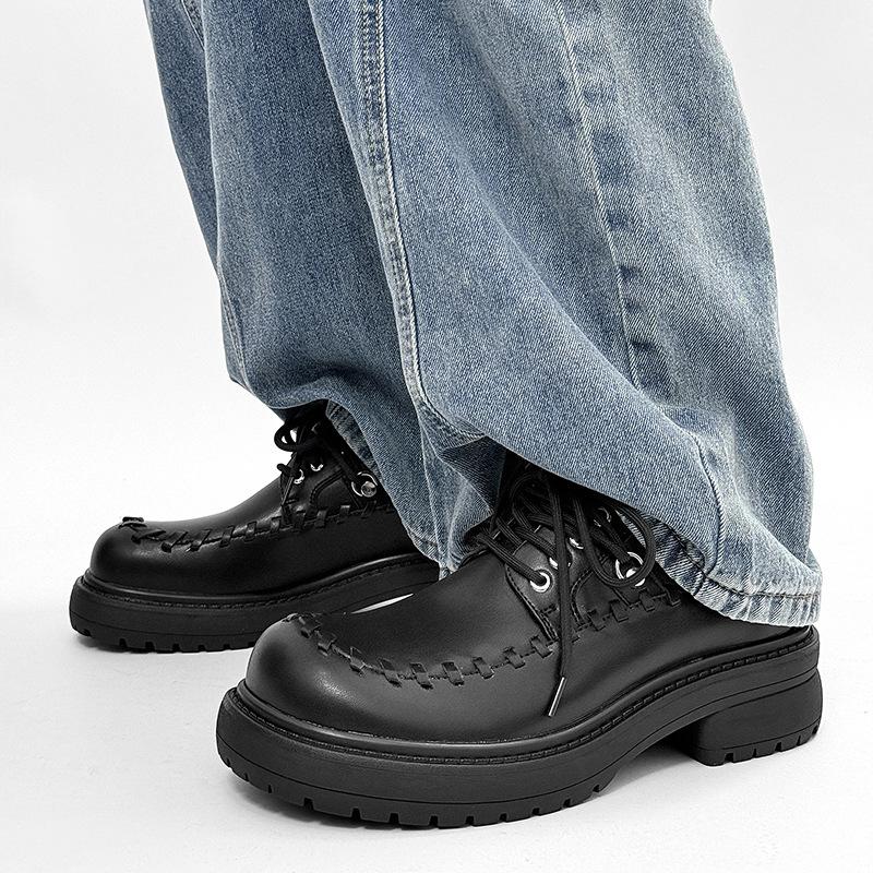 

Модная обувь Deboutin черного цвета для мужчин, обувь из кожи высокого класса, новый стиль 2025 года, британский стиль, толстая подошва, увеличивающая рост, Парижский кэжуал С 38 чёрный