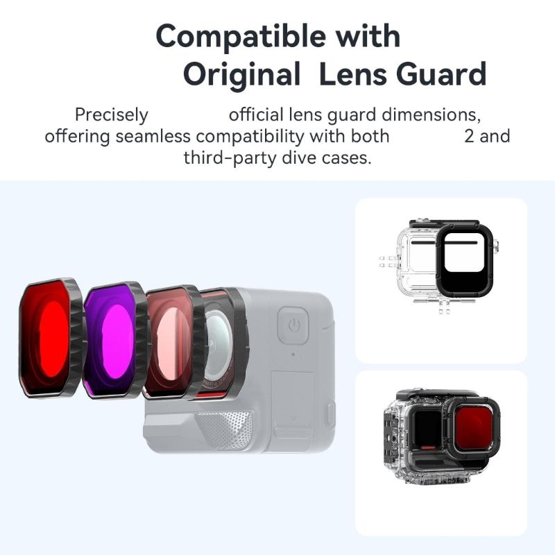 Dive Filter For Action Cameras Opticaled Glass Lens Cover Waterproof Anti Fog Rusts Resistant Aluminum Frame