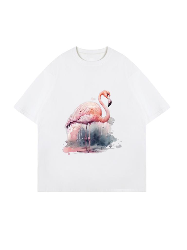Oversized T Shirt Black Flamingo Print Summer Casual Wear