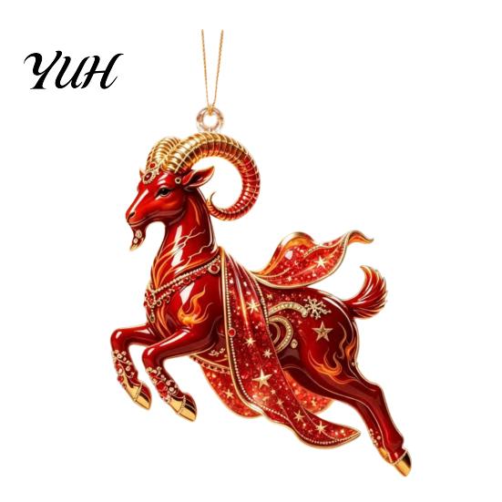 Festive Atmosphere Party Decor Galloping Goat Hanging Ornament, 2D Flat Acrylic Pendant, New Year Unique Animal Pattern Pendants Decoration