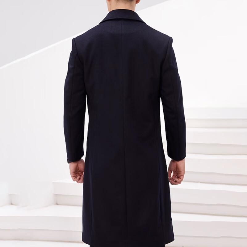 Qishuo Men's 0201 Business Casual Long Wool Blend Winter Coat