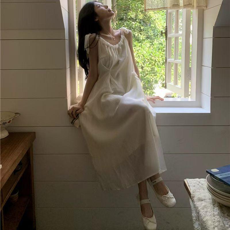 Temperament medium and long dress small fragrant French suspender chiffon dress women's summer new seaside beach vacation skirt
