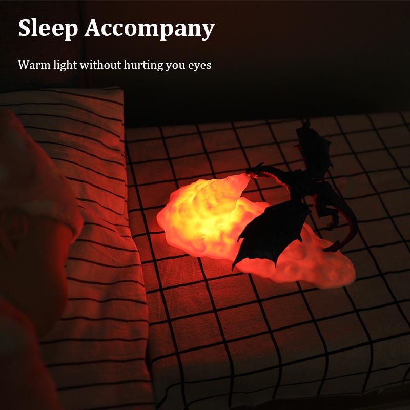 3D tisk LED dračí lampy Noční světlo Teplé světlo Spící Doprovodné světlo USB nabíjecí světlo Umělecké dílo Světlo do postele Pro fanoušky draka Pokojová dekorace