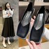 2025 Flat Shoes Women Square Toe Single Shoes Simple Temperament Leather Shoes Spring Autumn 4 Colors