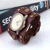 Mens Punk Style Vintage Leather Bracelet Watch With Rivets Wide Cuff Band Casual Fashion