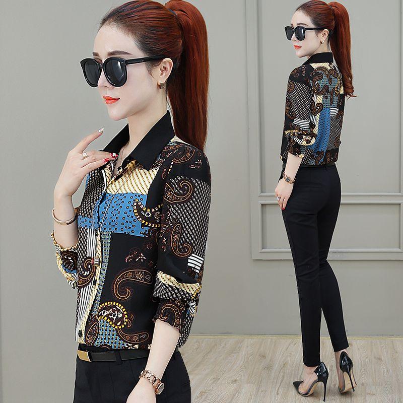 Spring Autumn Casual Fashion Floral Print Shirt Ladies Loose All-match Blouse Women Long Sleeve Cardigan Top