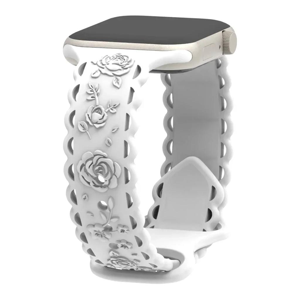 Y2k Trendiges Rosen-Relief-Silikonarmband für Apple Watch 10 9 8 7 6 5 4 3 2 Armband 44mm 45mm 46mm 49mm 42mm 40mm Uhrenarmband