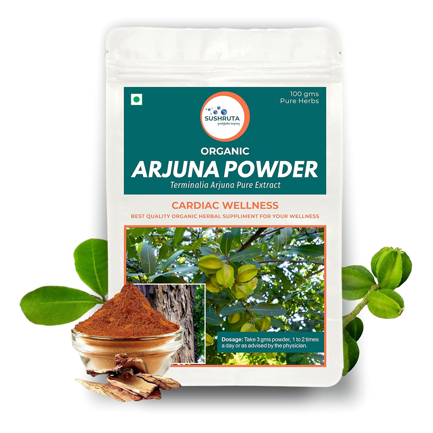 

Sushruta Organic Arjun Ki Chaal Dried Arjuna Tree Bark Powder | 100gm 0.2lbs
