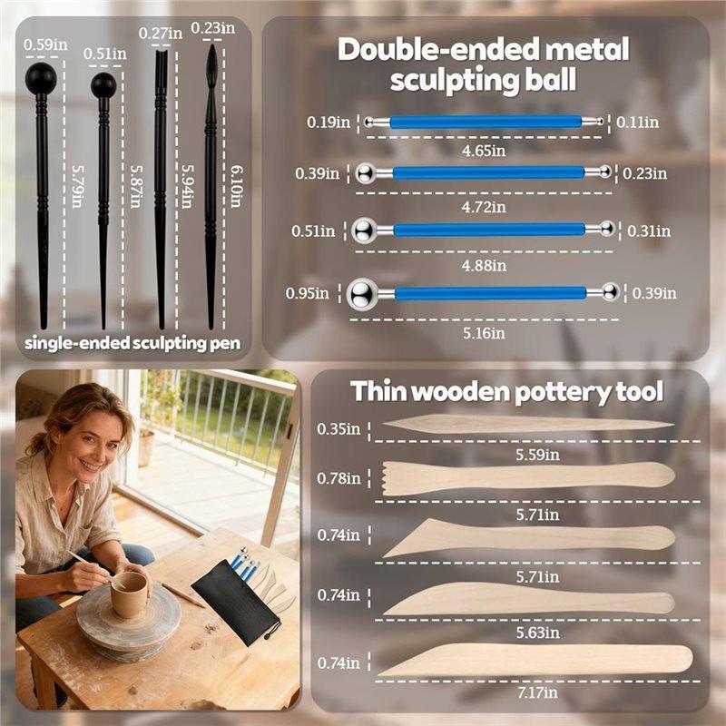 A74E-Professional For Home Use Basic Clay Pottery Carving Tools:22Pcs Sculpting Set For Adults Beginners And Hobbyists