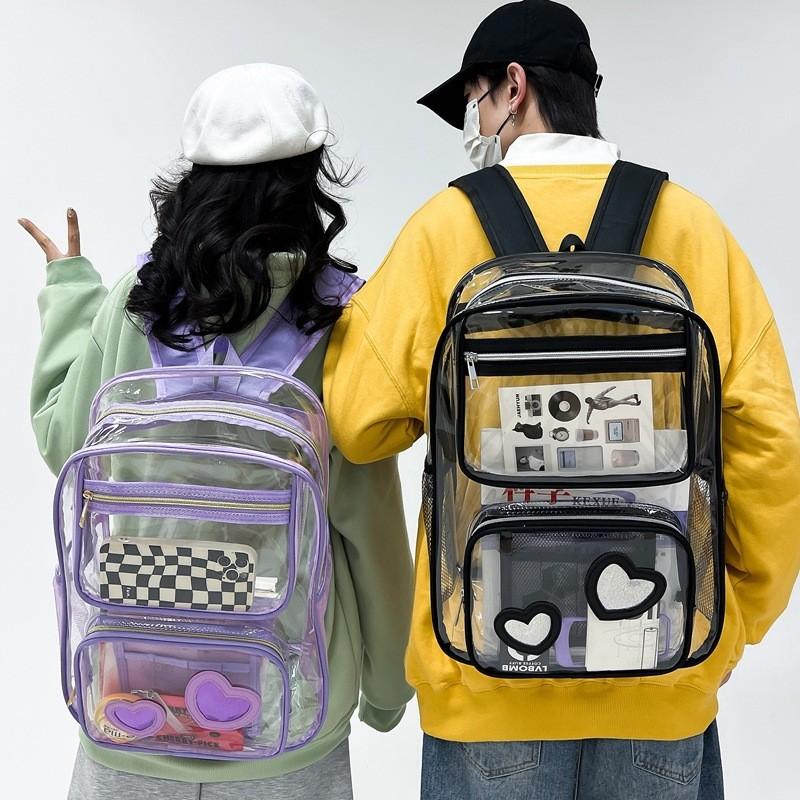 Zaino Trasparente in PVC per Studenti con Design Impermeabile per Viaggi Casual e Laptop da 15 pollici