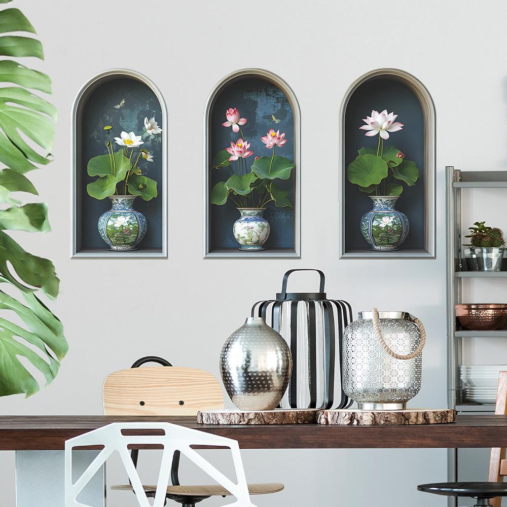 3 Pcs Creative Simulation Vase Mural Bedroom Living Room Home Wall Background Beautification Decoration Wall Stickers