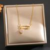 Light Luxury Zircon Pin Love Heart Copper Pendant With Stainless Steel Chain Necklace Clavicle Choker Jewelry