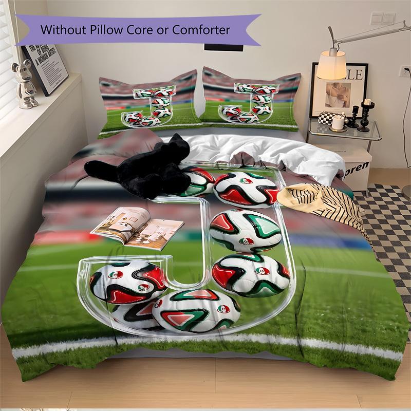 3pcs Soccer Ball Art Bedding Set, Includes One Quilt Cover and Two Pillowcases, Bedroom and Guest Room Decoration. T7230146