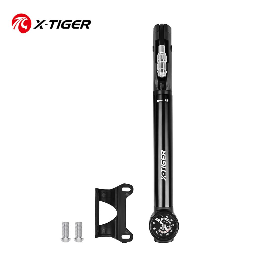 X-TIGER 120PSI Portable Bicycle Pump with Pressure Gauge Multifunctional Air Pump AV/FV Valve Compatible for Bicycles and Balls 0901