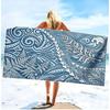 Maori Tribal Feather Beach Towel, Microfiber Sand Free Quick Dry Black & White Polynesian Print Soft Absorbent for Summer & Pool