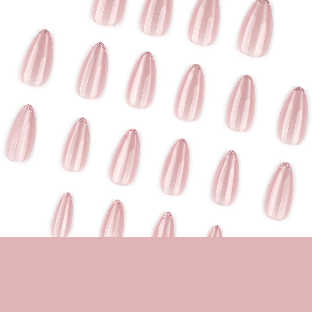 French glitter wearing nail art almond nail nail piece nude cat eye flash wearing nail piece fake nail