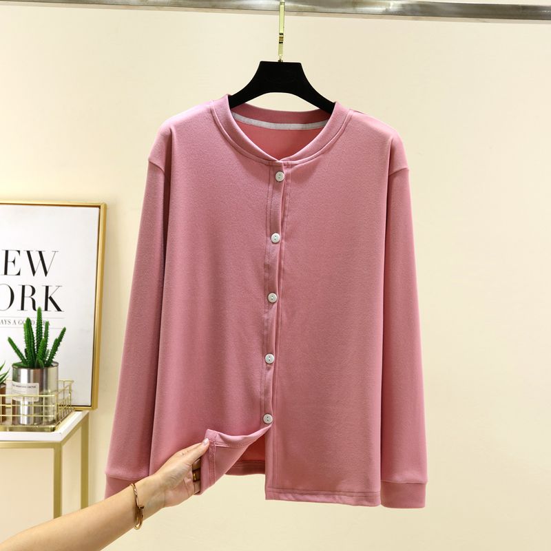 Loose Plus size Fleece-lined Cardigan Women Autumn and Winter Dralon Thickened Buckle Home Wear Outer Wear Plus size Heating Casual Outerwear