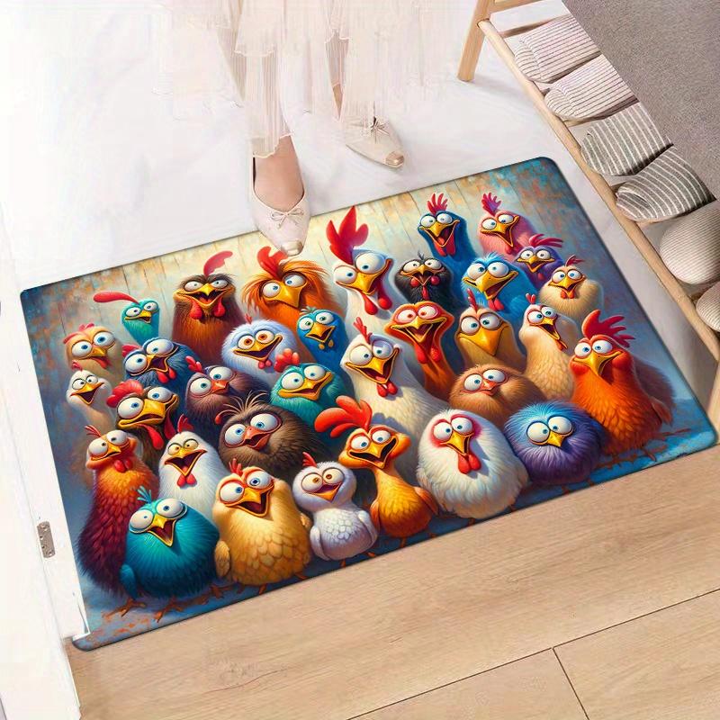 Festive Cartoon Turkey Doormat, Colorful Thanksgiving Christmas Rug, Vibrant Polyester Welcome Door Carpet for Holidays