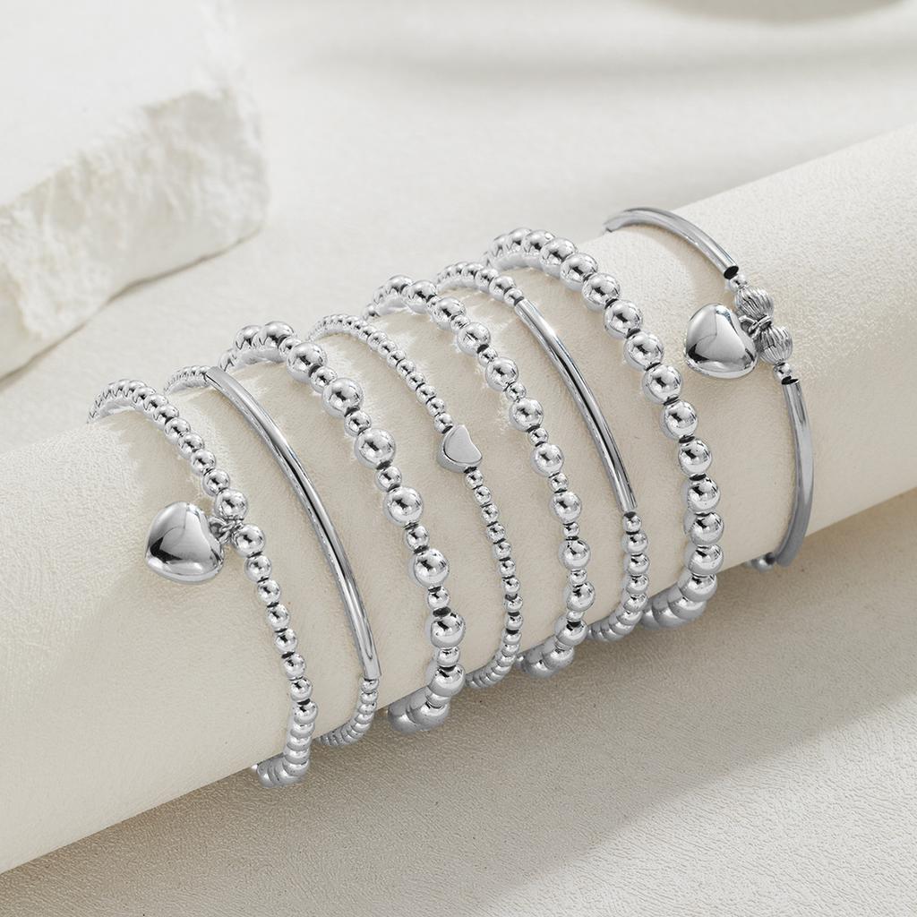 8Pcs/Set Sweet and Cool Wind Love Heart Pendant Bracelet Irregular Design Ccb Beaded Elastic Bracelet