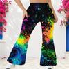 Women Plus Size High Waist Full Length Galaxy Printed Flared Pants