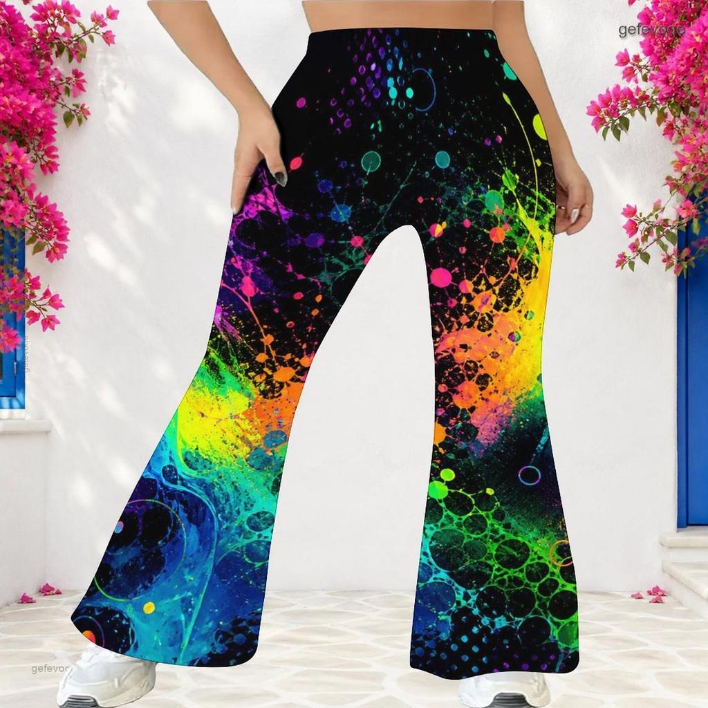 Women Plus Size High Waist Full Length Galaxy Printed Flared Pants