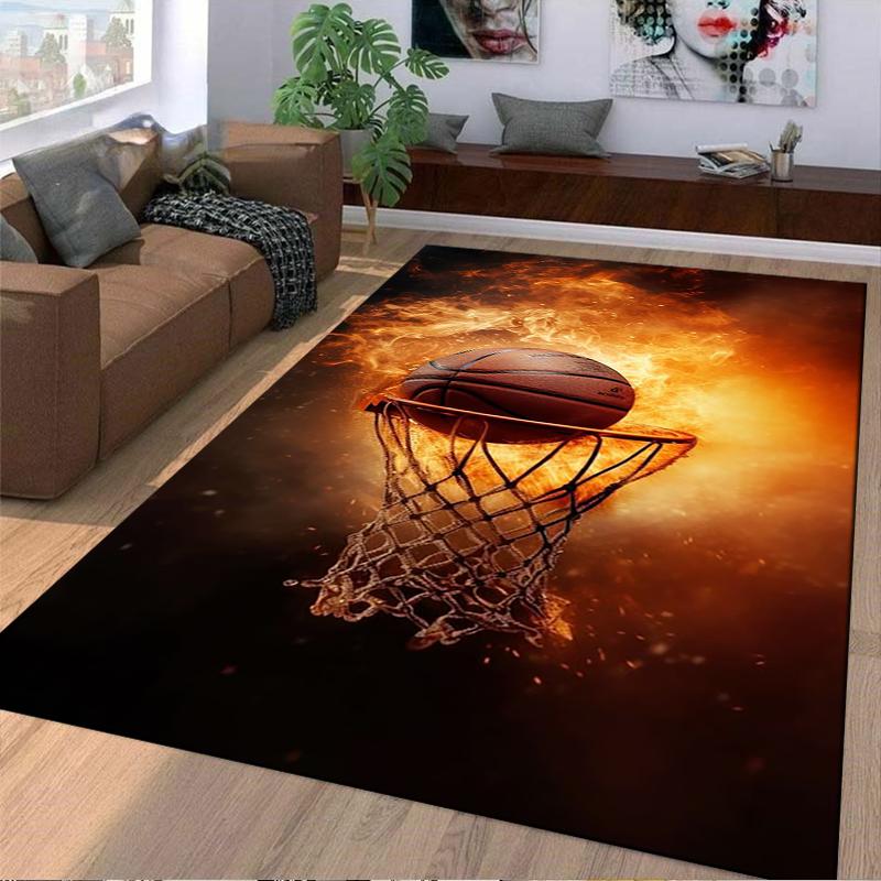 Fiery Basketball Hoop Print Carpet for Bedroom or Living Room Decor Suitable for use as an anti-slip for living room bedroom sofas