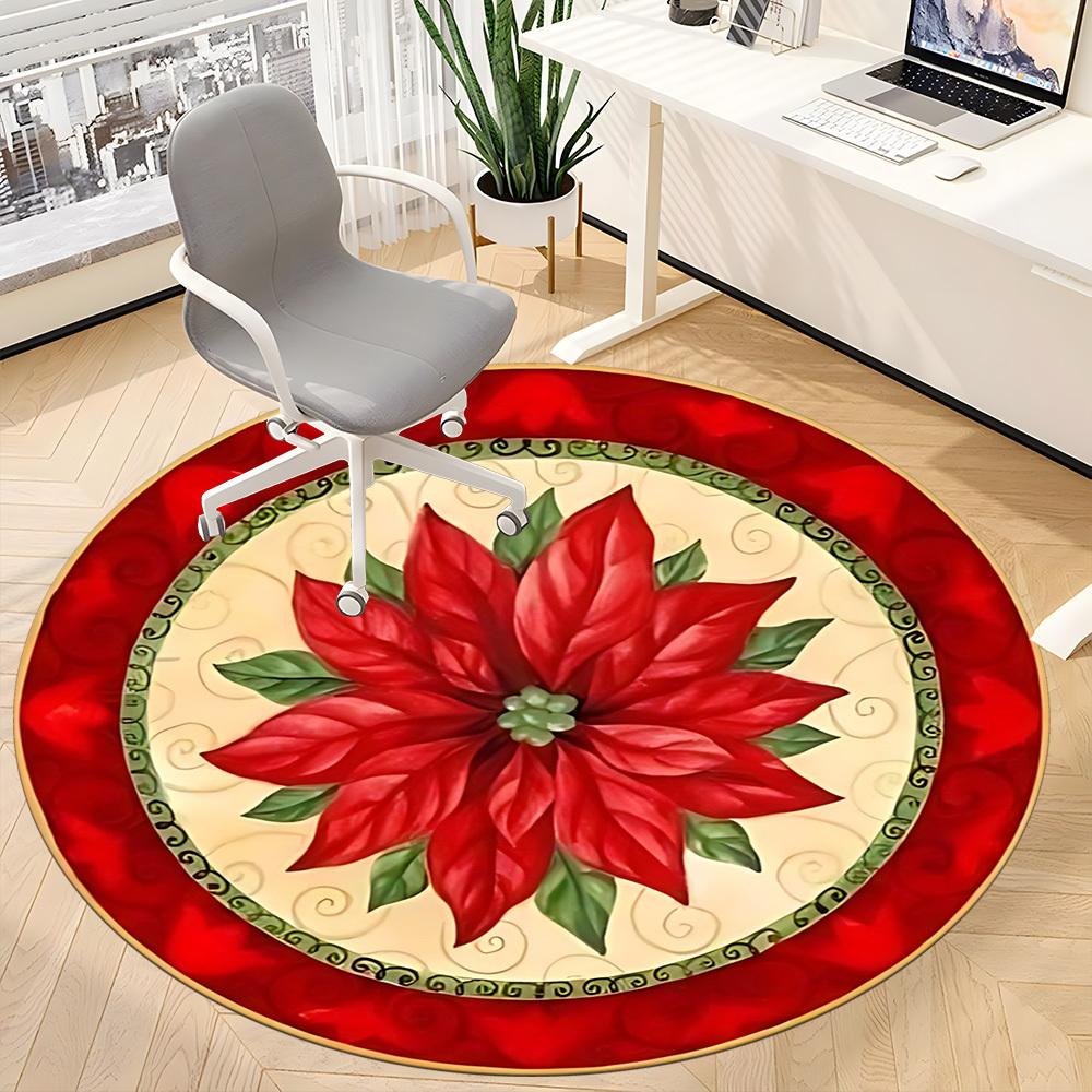 1PC Christmas Poinsettia Chair Carpet for Office, Indoor Non-Slip Washable Carpet, Soft Comfortable Mat For Office Room Yy250930123
