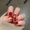 Cherry Sweet Wine: Hand-Woven Amber Gradient Plaid Bow Manicure Whitening Stickers