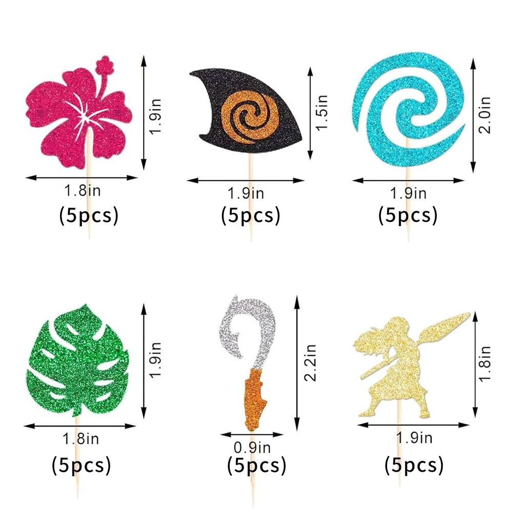 Mo Inspired Birthday Cupcake Topper Moana Cupcake Picks Birthday Party Decoration for Tropical Summer Party Baby Shower Wedding