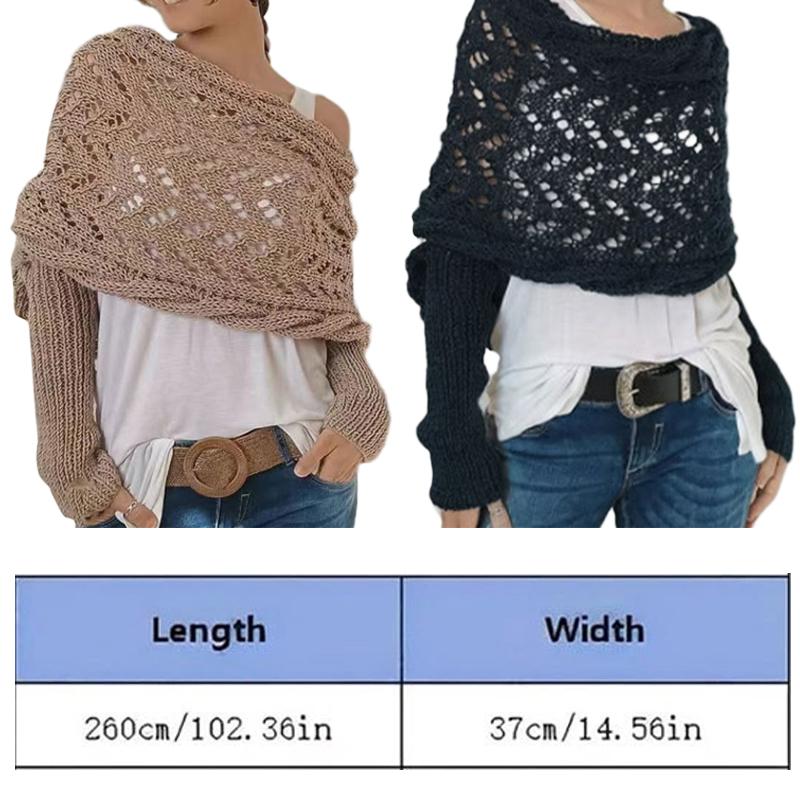 1 Stück Schal mit langem Ärmel Warmer Strickschal Herbst/Winter Damen Outdoor Lochmuster Weich Einfarbig Acrylfasern