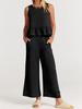 2024 Summer Women's Sleeveless Pleated Vest and Wide-Leg Pants Cotton-Linen Suit