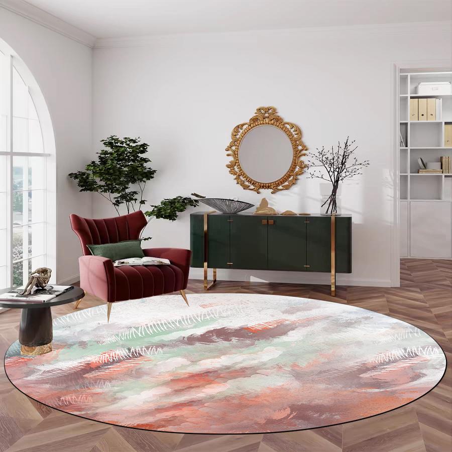 Abstract Artistic Living Room Decor Round Carpet Nordic Style Rugs for Bedroom Bedside Large Area Soft Non-slip Parlor Chair Mat