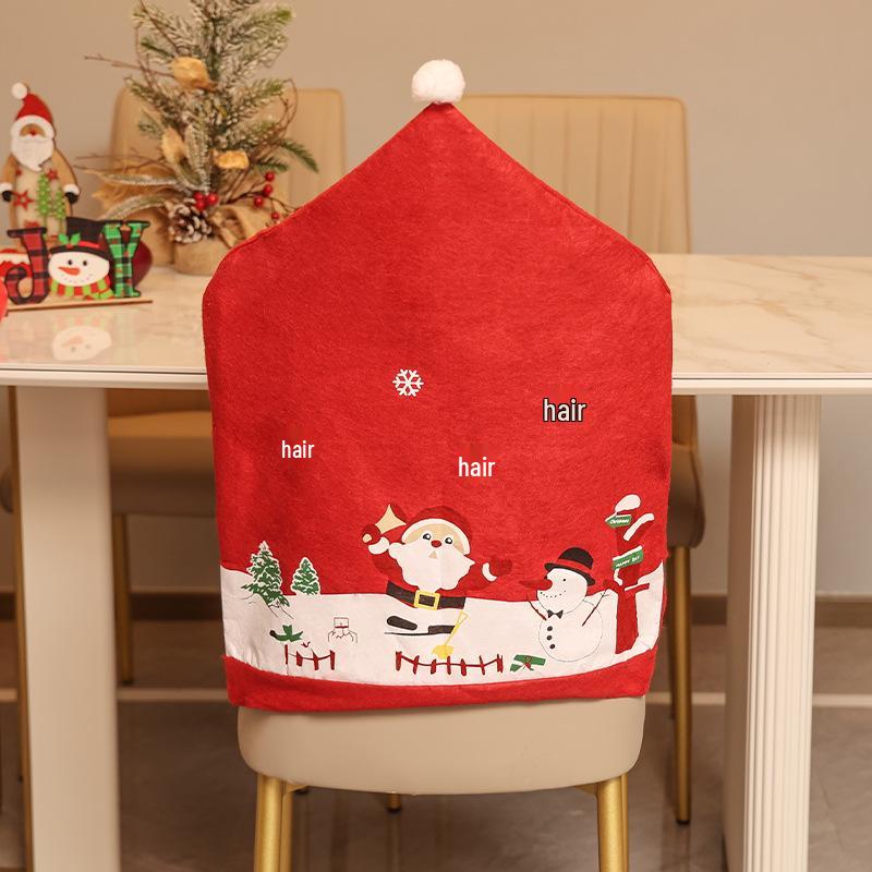 Qiaochi Christmas Non-woven Chair Cover with Cartoon Santa and Snowman Design