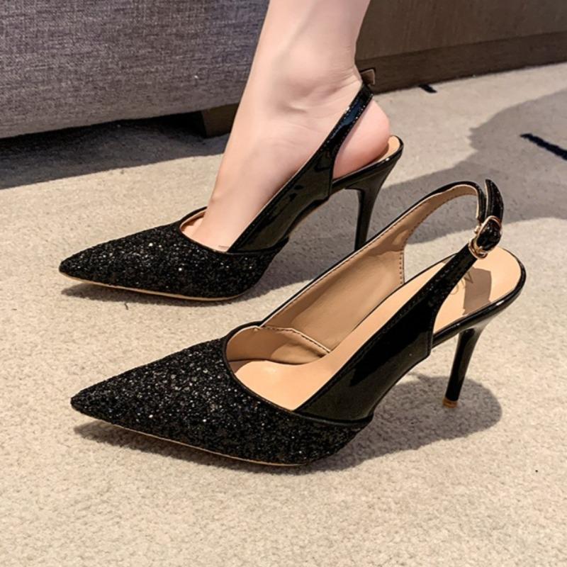 Fashion Bling Fashion High Heels Women Sandals 2025 Summer Pointed Toe Shoes New Elegant Stilettos Slippers Party Dress Pumps Sandalias