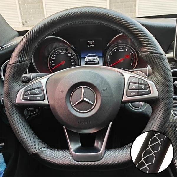 DIY Car Steering Wheel Cover Carbon Fiber Leather For Mercedes-Benz A45 AMG W205 C43 C63S AMG CLA45 CLS63 AMG GLC 43 63 AMG