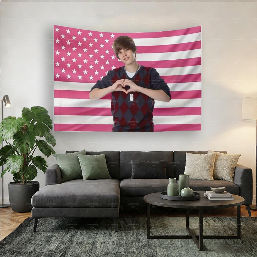 1pc JJustin BBieber Patriotic American Flag Wall Art Decor Outdoor Fabric BannerFestivals Checkered Sweater Design