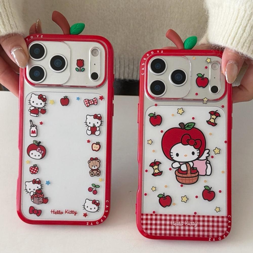 Cute IMD Red Apple 3D KT Phone Case For iPhone 17 Pro Max 16 15 14 Pro Max 13 Shockproof Bumper Protection Hard Back Cover Caps