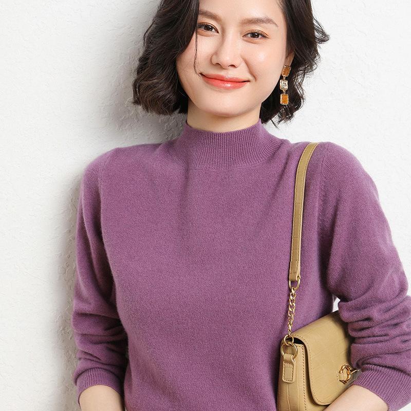 Maglione da donna autunno e inverno maglione a maniche lunghe con collo alto e fondo lavorato a maglia