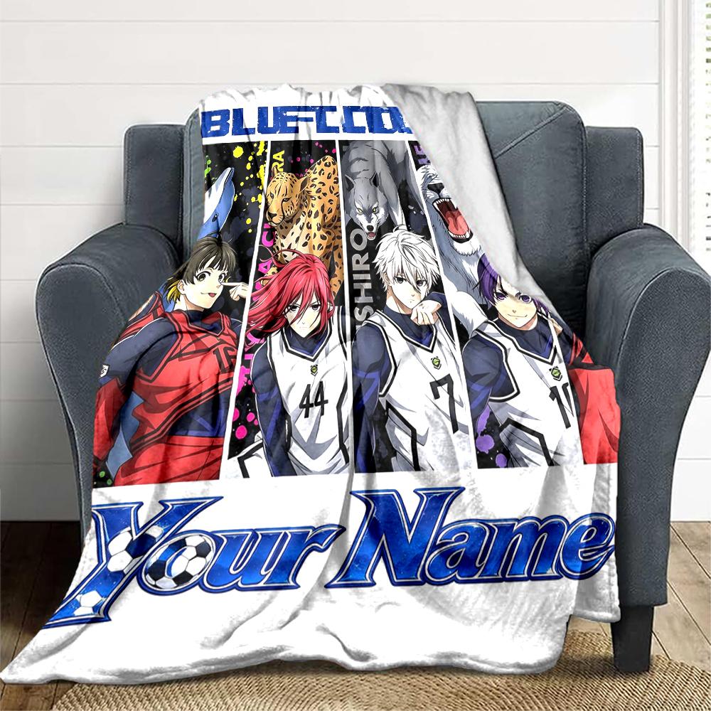 Custom 1Pc Custom Blue Lock Anime Print Fleece Flannel Blanket Soft Warm Cozy Office Throw For Bedroom Couch Travel Birthday Xmas Gift