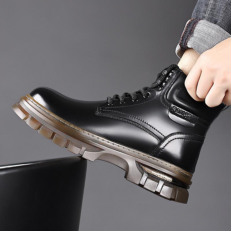 FashionAutumn Winter Leather High-top Platform Men's Boots Designer British Warm Velvet Men Ankle Boots Fashion Retro Male Work Shoes