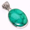Natürlicher Malachit-Edelstein, handgefertigt, 925er Sterlingsilber, Anhänger, 4,1 cm, v7W11