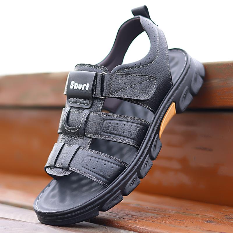 Summer Breathable Cool Outdoors Non-slip Men Genuine Leather Sandals Trend Adult Soft Sole Shoes Comfort Lightweight Roman Shoes