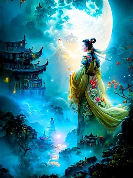Chińskie Starożytne Kobiety Plakaty i Druki Pejzaż Księżycowy Abstrakcyjny Obraz na Płótnie Sztuka Ścienna Fantazyjne Obrazy Salon Dekoracja Domu